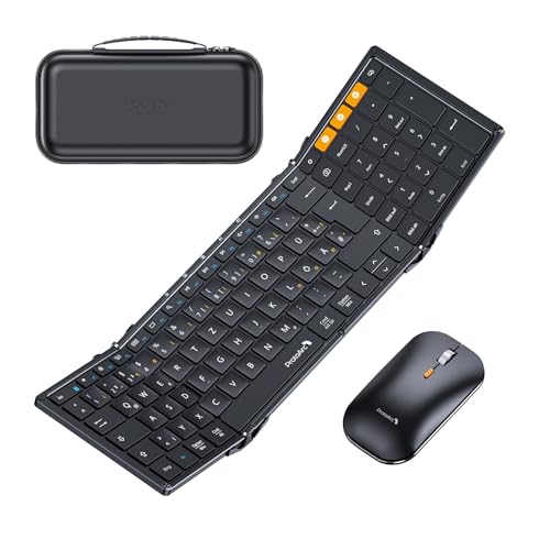 ProtoArc XKM01 Faltbare Tastatur und Maus | Full-Size Bluetooth Tastatur Klappbar mit Ziffernblock | 2.4G+Dual Bluetooth Klapptastatur QWERTZ-Layout Windows/Mac/Android - Schwarz von ProtoArc