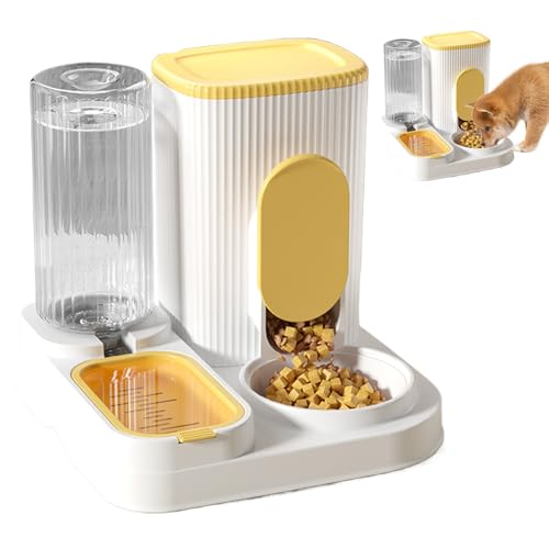 Protoence Automatischer Katzenfutterspender - Automatischer Futterautomat Für Katze Hund Wasserspender,Doppelnapf Mit Großem Fassungsvermögen Näpfe Haustierzubehör Fütterstation Für Kleine Mittelgroße von Protoence