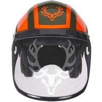 Forsthelm / Schutzhelm kox Edition mit Gehörschutz und Visier Integral Forest Olivgrün/Neonorange kox edition Olivgrün/Neonorange mit Ätzmetallvisier von Protos