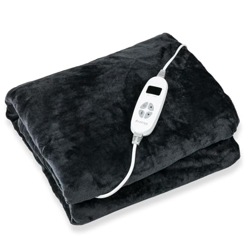 Protron Elektrische Wärmedecke Wärmebett Kuscheldecke mit Abschaltautomatik, 9 Heizstufen, LED Überhitzungsschutz, Timer bis 9Std, waschbar (Flannel, Grau, 200 x 180 cm) von Protron