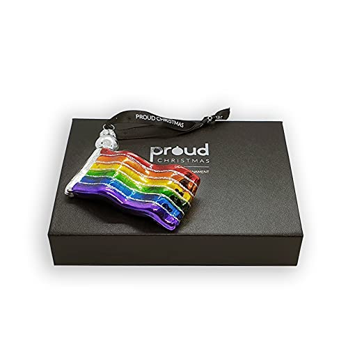 Proud Christmas PC002 Regenbogenflagge Glasornament mit Glitzer, Glas, Rainbow, 8 x 5 cm von Proud Christmas