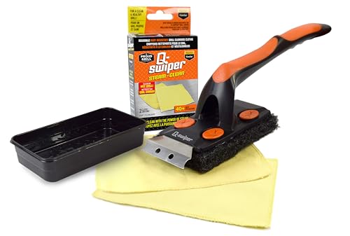 Q-Swiper XL Steam-Clean BBQ Grillreiniger-Set – 1 lange Grillbürste mit Schaber, 2 hitzebeständige Kevlar®-Dampfreinigungstücher, 1 Tablett | borstenfrei | sicherer Weg, Grillfett und Schmutz zu von Proud Grill Company