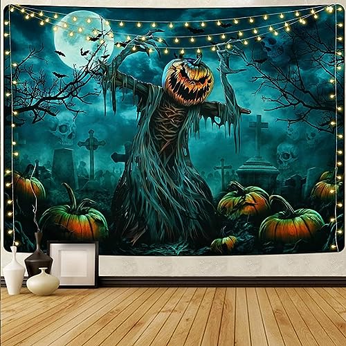 Proumhang Halloween Wandteppich,Horror-Thema Schädel Geist Kürbis Laterne Backdrop,Halloween Fotografie Party Dekoration Backdrop Wanddekor 150cm x 130cm Stil 1 von Proumhang