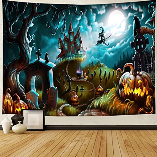 Proumhang Halloween Wandteppich,Wandbehang Dekoration,Cartoon Kürbis,Fledermaus,Hexe,Skelett,Wandteppich für Halloween Party,Bettwäsche,Schlafzimmer,Wohnzimmer,Dekoration,Stil 9,230cm*150cm von Proumhang