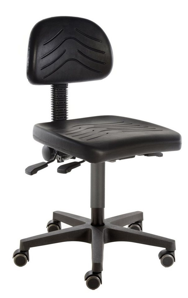 Prova Nova Arbeitshocker Arbeitsstuhl poppi® cerdo basic 8430 mit robustem PU-Sitz und Lehne, Sitzhöhe 45 - 65 cm, Rollen von Prova Nova