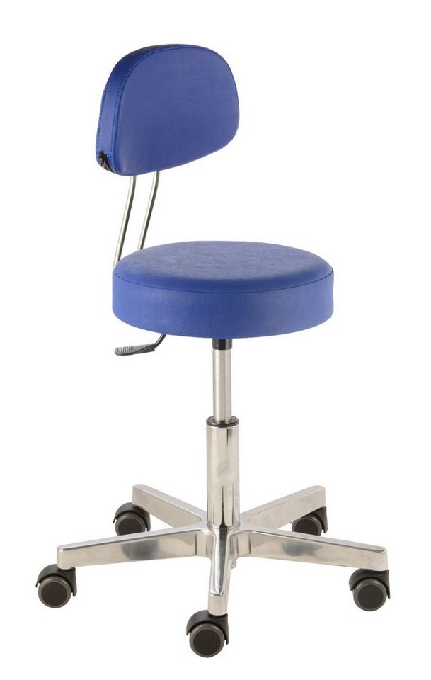 Prova Nova Arbeitshocker Roll- und Drehhocker Lille swing 4443, Sitzhöhe ca. 43 - 56 cm, Rundsitz mit verstellbarem Rückenteil, stufenlose Höhenverstellung, Aluminium-Fusskreuz, Rollen mit weicher Radbandage von Prova Nova