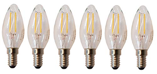 Provance 6er Pack E14 Kerze LED Lampe für Kronleuchter, E14 Glühfaden Retrofit Classic, 4W 470 Lumen ersetzt 40 Watt, 2700K Warmweiß, Filament Fadenlampe, Glas, nicht dimmbar von Provance