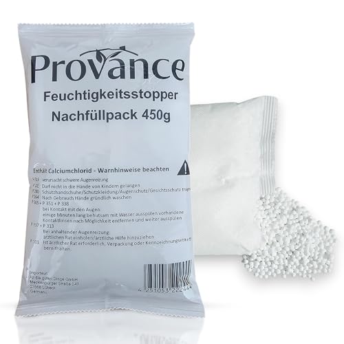 4er Pack Luftentfeuchter Granulat als Nachfüllpack, Entfeuchter Granulat 450g als Raumentfeuchter Trockner, Schimmel- und Geruchsschutz 9,10-2,75€/Kg (4 Stück) von Provance