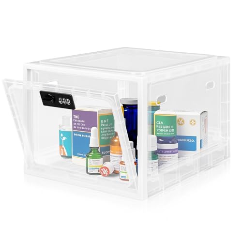 Provcodeabox Transparente Abschließbare Box mit Zahlenschloss | Sicherheitsbox für Medikamente, Handy & Snacks | Stapelbare Aufbewahrungsbox für Kühlschrank (29x23x19cm) von Provcodeabox