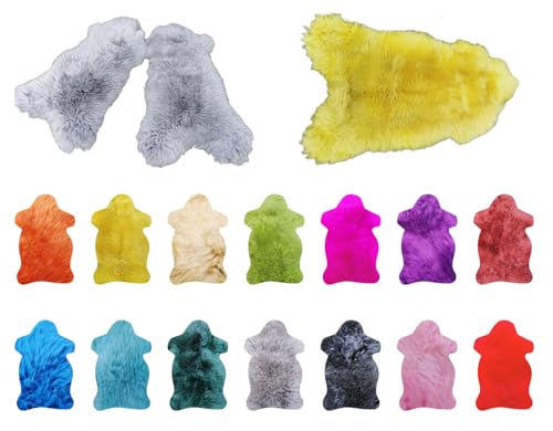 Provellus Bunt gefärbtes Schaffell Lammfell Teppich Ökologisch gegerbt (Green, 80-100cm lang) von Provellus