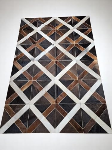 Provellus Patchwork Kuhfell Teppich mit Rautenmuster & Kreuzdesign – Echtfell, handgefertigt & pflegeleicht von Provellus