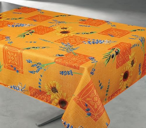 Abwaschbare Tischdecke mit Lavendel Sonnenblumen, ca. 200x150 cm, Antitache, Provence-Tischdecke (Orange, 200x150 cm) von Provencestoffe