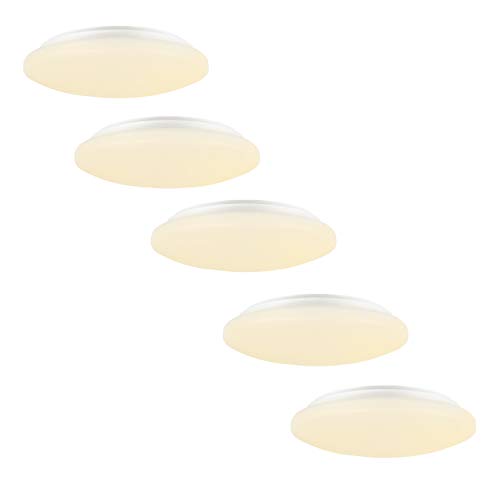 LED-Deckenleuchte Ø 27cm Sparset mit 5 Stück spritzwassergeschützt für Bad Zone 2 und 3 geeignet, warmweiß 12W 1.100 Lumen von Proventa