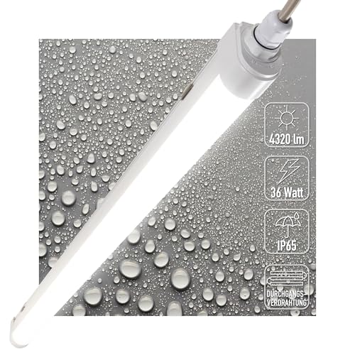 Proventa LED Feuchtraumleuchte 120cm IP65 36W 4320lm 4000K Weiß - durchverdrahtet verknüpfbar, Wannenleuchte, Werkstatt Deckenleuchte, Garagen, Kellerlampe, Leuchtstoffröhre LED, Balken, Komplett von Proventa