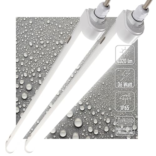 Proventa LED Feuchtraumleuchte 120cm 2-Pack IP65 36W 4320lm 4000K Neutralweiß - durchverdrahtet, verknüpfbar, Wannenleuchte, Werkstattleuchte, Garagenbeleuchtung, Kellerlampe, Leuchtstoffröhre von Proventa