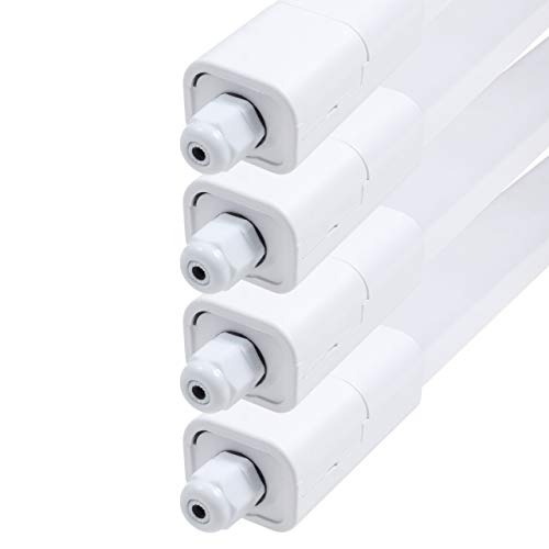 proventa® Slimline-Feuchtraumleuchte IP65 mit integriertem LED-Leuchtmittel, 4 Stück, 120 cm, 22W, 2.420 Lumen, 4.000 K, Kunststoff weiß von Proventa