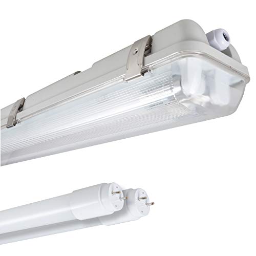 Proventa Feuchtraumleuchte mit 2 LED-Röhren 150 cm, 41 W, 6.200 Lumen, 4.000 K, IP65, 50.000h, IK08, Kunststoff grau, Flackerfrei von Proventa