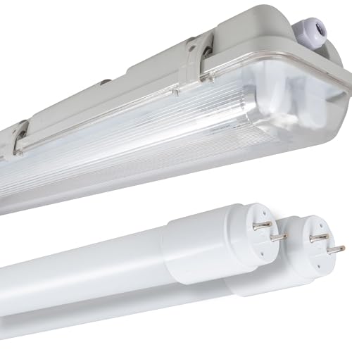 Proventa Feuchtraumleuchte mit HF-Bewegungsmelder und 2 LED-Röhren 120 cm, 28 W, 4.200 Lumen, 4.000 K, IP65, 50.000h, IK08, Kunststoff grau, Flackerfrei von Proventa