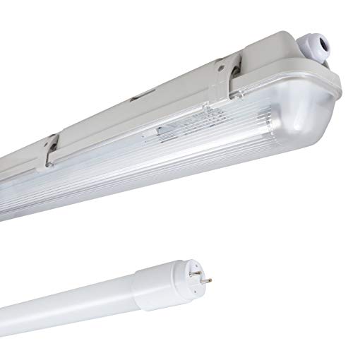 Proventa Feuchtraumleuchte mit LED-Röhre 60 cm, 7,5 W, 1.100 Lumen, 4.000 K, IP65, 50.000h, IK08, Kunststoff grau, Flackerfrei von Proventa