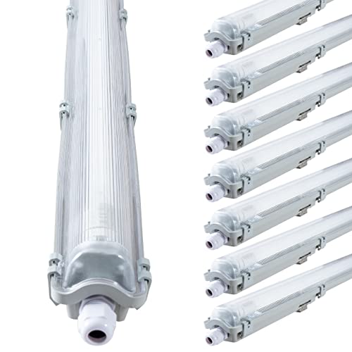 proventa IP65 LED-Feuchtraumleuchte 120cm mit 18W LED-Röhre 2.160 Lumen Klappdeckel Steckklemme Kabeleinführung bis NYM-J 3x2,5mm² - Sparset 8x von Proventa
