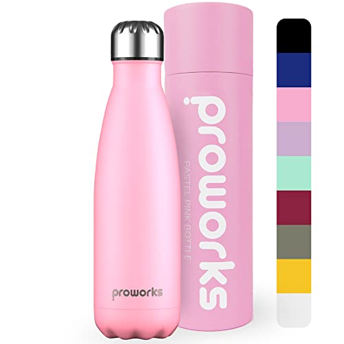 Proworks Edelstahl Trinkflasche | 24 Std. Kalt und 12 Std. Heiß - Perfekte Isolierflasche für Sport, Laufen, Fahrrad, Yoga, Wandern und Camping - 350ml - Pastell-Rosa von Proworks