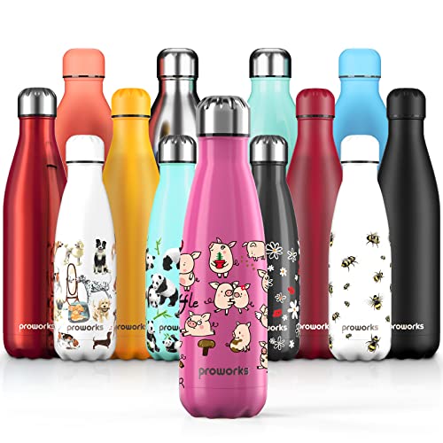 Proworks Edelstahl Trinkflasche | 24 Std. Kalt und 12 Std. Heiß - Vakuum Wasserflasche - Isolierflasche für Sport, Laufen, Fahrrad, Yoga und Camping - 1 Liter - Hot Pink - Schwein des Haufens von Proworks