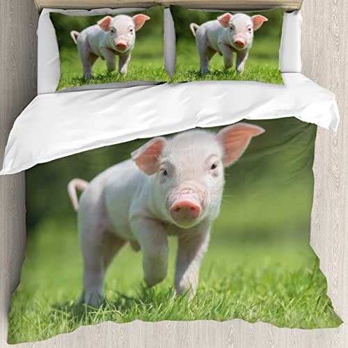 Proxiceen Schwein Bettwäsche-Set, Mikrofaser Bettwäsche, Lustiges Niedlich Rosa Schwein Bettbezug Für Jungen Mädchen (A2,135x200cm+80x80cmx2) von Proxiceen