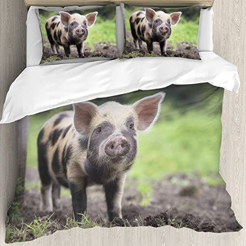 Proxiceen Schwein Bettwäsche-Set, Mikrofaser Bettwäsche, Lustiges Niedlich Rosa Schwein Bettbezug Für Jungen Mädchen (A3,200x200cm+80x80cmx2) von Proxiceen