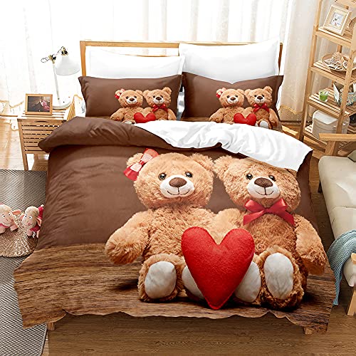 Proxiceen niedlicher Teddybär Bettwäsche,Bettwäsche-3teilig Mikrofaser Bettbezug mit Reißverschluss und Kissenbezug (Stil 6,135x200cm+50x75cm x2) von Proxiceen