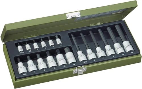 Proxxon 23100 Spezialsatz für Innensechskantschrauben mit 6,3mm (1/4") HX2-HX6 und 12,5mm (1/2") Antrieb HX6-HX14 (kurz) & HX5-HX12 (lang) 18teilig von Proxxon