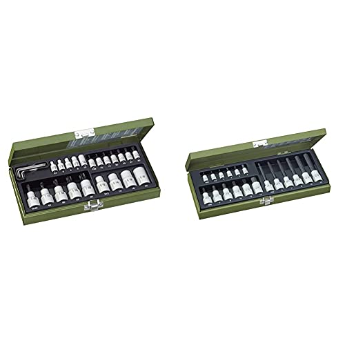 PROXXON Spezialsatz für TX-Steckschlüssel, 24-teiliges Werkzeug-Set & Spezialsatz für Innensechskantschrauben, Für 1/4"-Vierkantantrieb und 1/2"-Vierkantantrieb, 18-teiliges Werkzeug-Set von Proxxon
