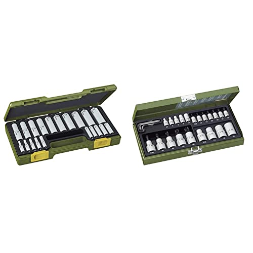 PROXXON Steckschlüsselsatz, 20-teiliges Werkzeug-Set, 23292 & Spezialsatz für TX-Steckschlüssel, Innen- und Außen-TX für 1/4"-Antrieb und 1/2"-Antrieb, 24-teiliges Werkzeug-Set mit Stahlkasten, 23102 von Proxxon