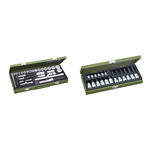 PROXXON Steckschlüsselsatz, Komplettkasten mit 1/4"-und 1/2", 56 , 23040 & Spezialsatz für Innensechskantschrauben, 18-teiliges Werkzeug-Set mit Stahlkasten, 23100 von Proxxon