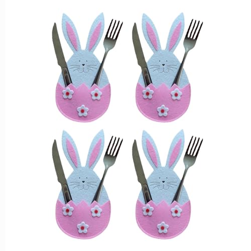 Proypiax 4 St Osterhasen-Bestecktasche, Besteckhalter Für Den Tisch, Messer-Gabel-Abdeckung Messer Geschirr Tasche, Besteckbeutel Weihnachts Tischdeko von Proypiax
