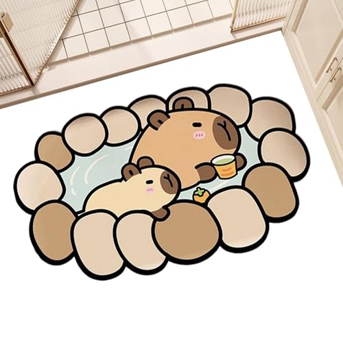 Proypiax Badmatte rutschfest | Capybara Design Niedliche Badematte | Saugfähiger Schnelltrocknender Badezimmerteppich Duschzubehör Wohndekoration für Küche Badewanne Toilette und Dusche von Proypiax