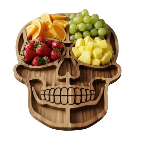 Proypiax Charcuterie Platte Fleischbrett,Totenkopf Snackplatte Aus Holz | Halloween Grusel Servierplatte Für Weihnachten Feiertage Küche Restaurant Hochzeit Buffet Poolparty Camping Picknick von Proypiax