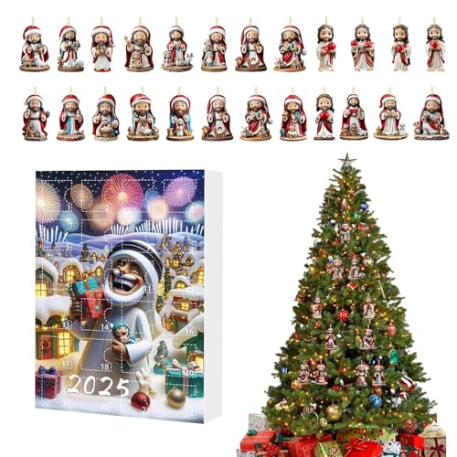 Proypiax Christmas Countdown Kalender - Adventskalender Mit 24 Jesus Anhängern | Niedliche 2D Flach Deko Für Zaun Kamin Baum Wohnzimmer Fenster Wand von Proypiax
