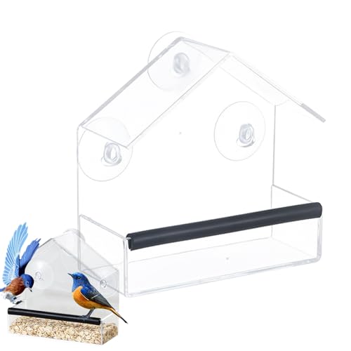 Proypiax Fenster Vogel Futterhaus | Markierungsfreie Selbsthaftende Saugnapfhalterung,Robuste Acrylkonstruktion Zur Gartendekoration Lockt Finken Und Meisen Für Senioren Und Kinder von Proypiax