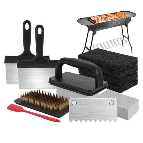 Proypiax Grillstein Reinigungsset | Reinigungswerkzeuge Für Flache Grills Und Barbecue - Portables Robustes Kochgeschirr Ergonomisches Mehrfunktionales Set Für Picknick Garten von Proypiax