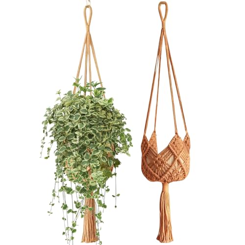 Proypiax Hängbarer Makramee Pflanzenhalter - 2er-Set Hängetopfhalter,Moderne Boho Häkel-Decken Deko, Blumentopfkorb Für Fenster Und von Proypiax
