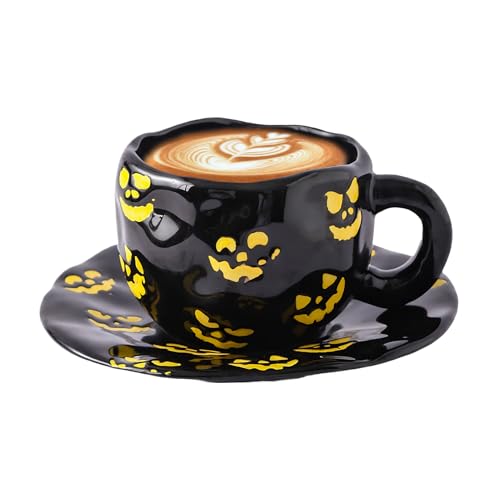 Proypiax Halloween Kaffeebecher | 320ml Keramik Frühstücksmilchbecher | Unregelmäßiger Getränkebehälter für heißen Kaffee Bier Saft Milchtee | Studenten Lehrer Partyveranstalter Sammler Hotel von Proypiax