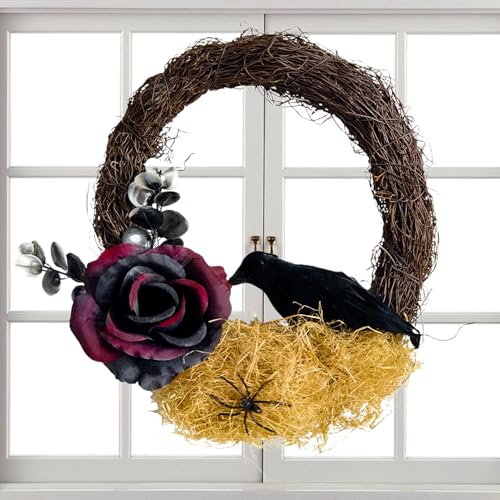 Proypiax Halloween Tür, Künstlicher Mit Krähen Aus Trockenblumen, Außendeko Für Garten Und Hauseingang Proypiax Halloween Tür, Künstlicher Mit Krähen Aus Trockenblumen, Außendeko Für Garten Und Hauseingang von Proypiax