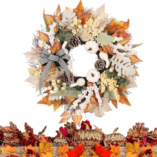 Proypiax Herbstkränze Für Die Haustür - Dankbarkeitsschmuck - Dekoration Mit Ahornblättern Beeren Kürbis Für Garten Innenbereich Küche Landhausstil Erntedank Herbstdekoration von Proypiax
