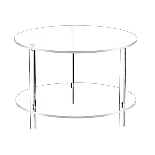Proypiax Runder Couchtisch | Zweietagiger Wohnzimmertisch,Klare Nachttisch 40x40x42 cm für Schlafzimmer Wohnzimmer Büro Wohnung Terrasse Garten von Proypiax