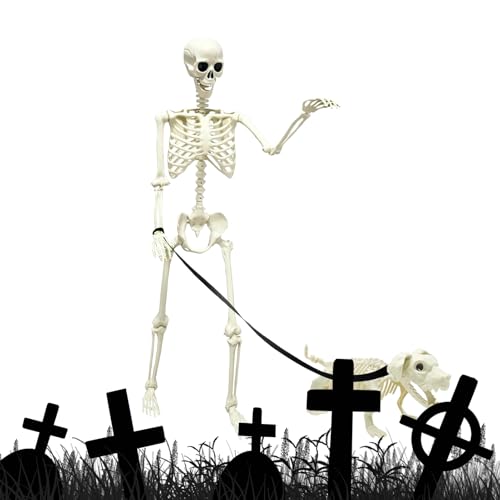 Proypiax Skelett Dekoration - Halloween Skelett Deko mit Hund - Mit Beweglichem Schädel Für Vorgarten Türdekoration Party Deko Drinnen Und Draußen Proypiax Skelett Dekoration - Halloween Skelett Deko mit Hund - Mit Beweglichem Schädel Für Vorgarten Türdekoration Party Deko Drinnen Und Draußen von Proypiax