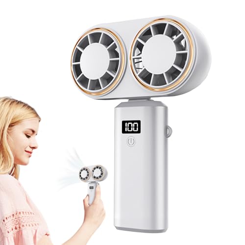 Proypiax Tragbarer Handventilator,Reiseventilator Zum Mitnehmen - Wiederaufladbarer 5-Stufen Dualer Luftauslass Digitales Display Leichtgewicht Kühlsystem Für Schule Outdoor Fitness Reisen Sport von Proypiax