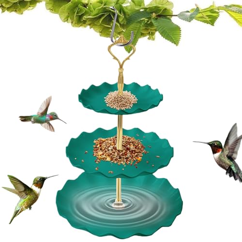 Proypiax Vogelfutterhaus Für Draußen - 3-Ebenen Kombination aus Vogelbad und Futterspender | Futterbehälter Für Vögel Balkon Terrasse Garten Rasen von Proypiax