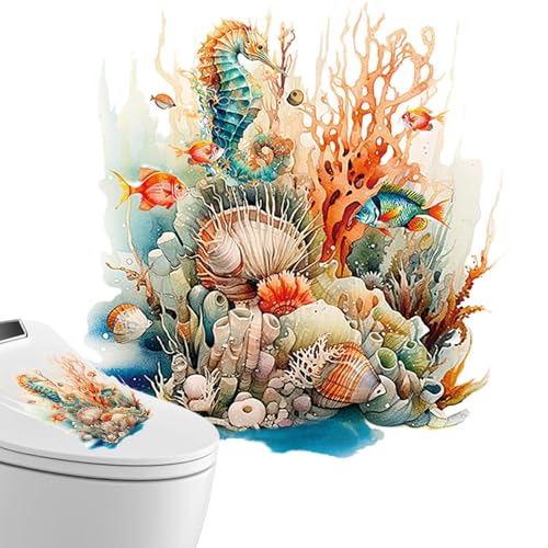 Toilettensitz Aufkleber Blumen Muster WC Deckel Aufkleber Selbstklebend Badezimmer Wandaufkleber Unterwasserszene WC Aufkleber, Abnehmbare Wasserdichte Toilettensitzaufkleber von Proypiax