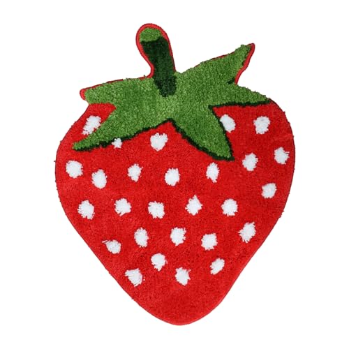 Prozebii Niedrige Erdbeer Badematte, Frucht-Deko Türvorleger Badezimmer Teppich - rutschfeste Weiche & Saugfähige Plüsch-Korallenstoff Toilette Badewanne Fußmatte Waschbar 70 x 55cm von Prozebii