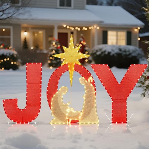 Prsildan 3er Set Joy beleuchtete Weihnachtskrippe Outdoor Dekorationen - LED Heilige Familie Silhouette mit Krippe & Stern für Hof, Garagentor, Rasen, Urlaub Dekor mit Freude Zeichen Prsildan 3er Set Joy beleuchtete Weihnachtskrippe Outdoor Dekorationen - LED Heilige Familie Silhouette mit Krippe & Stern für Hof, Garagentor, Rasen, Urlaub Dekor mit Freude Zeichen von Prsildan